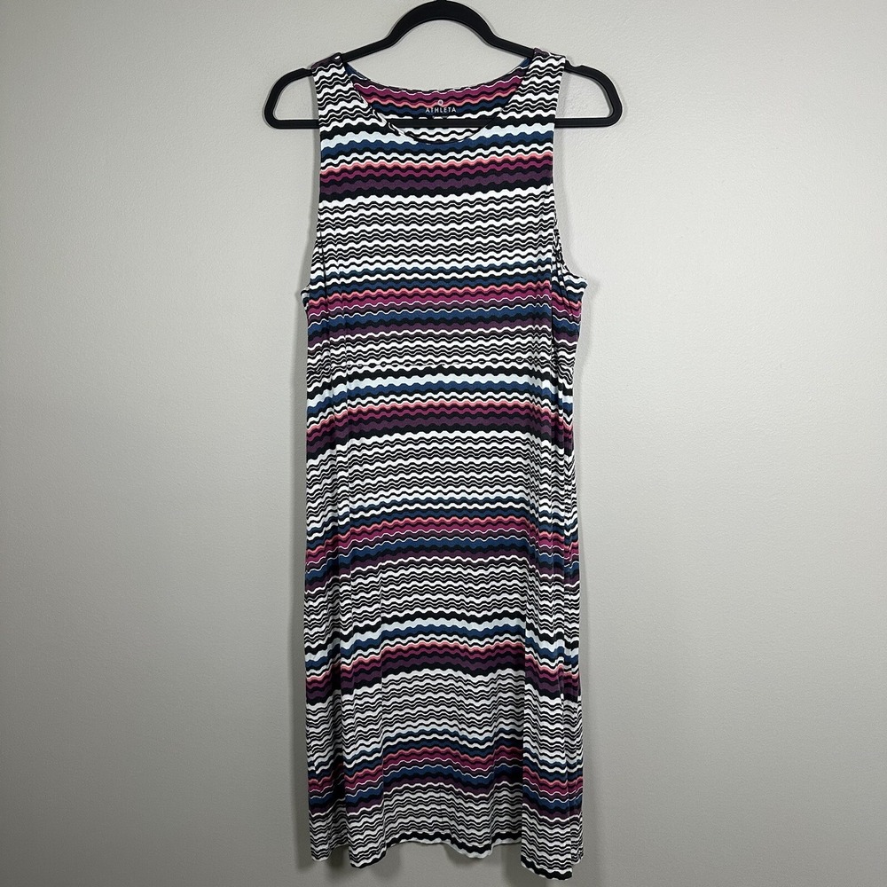 Athleta XLT Shift Dress Multi-Color Sleeveless Zig-Zag Wave Modal Blend Tall